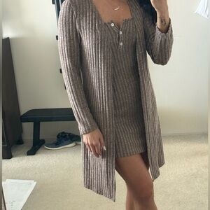 SHEIN Brown Ribbed Sweater Dress Set